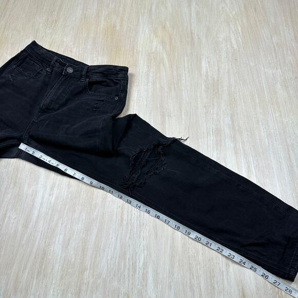 American Eagle Black Mom Jean Dark Wash High Rise Distressed Denim Jeans 4 - Picture 8 of 15